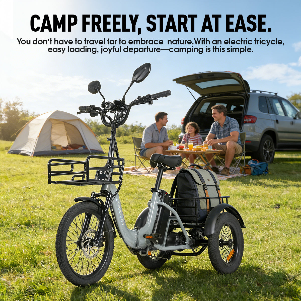 AG1 Pro Electric Tricycle, foldable electric bike for adults, 48 V 20 Ah battery, 3-wheel electric bike with a range of 100 km