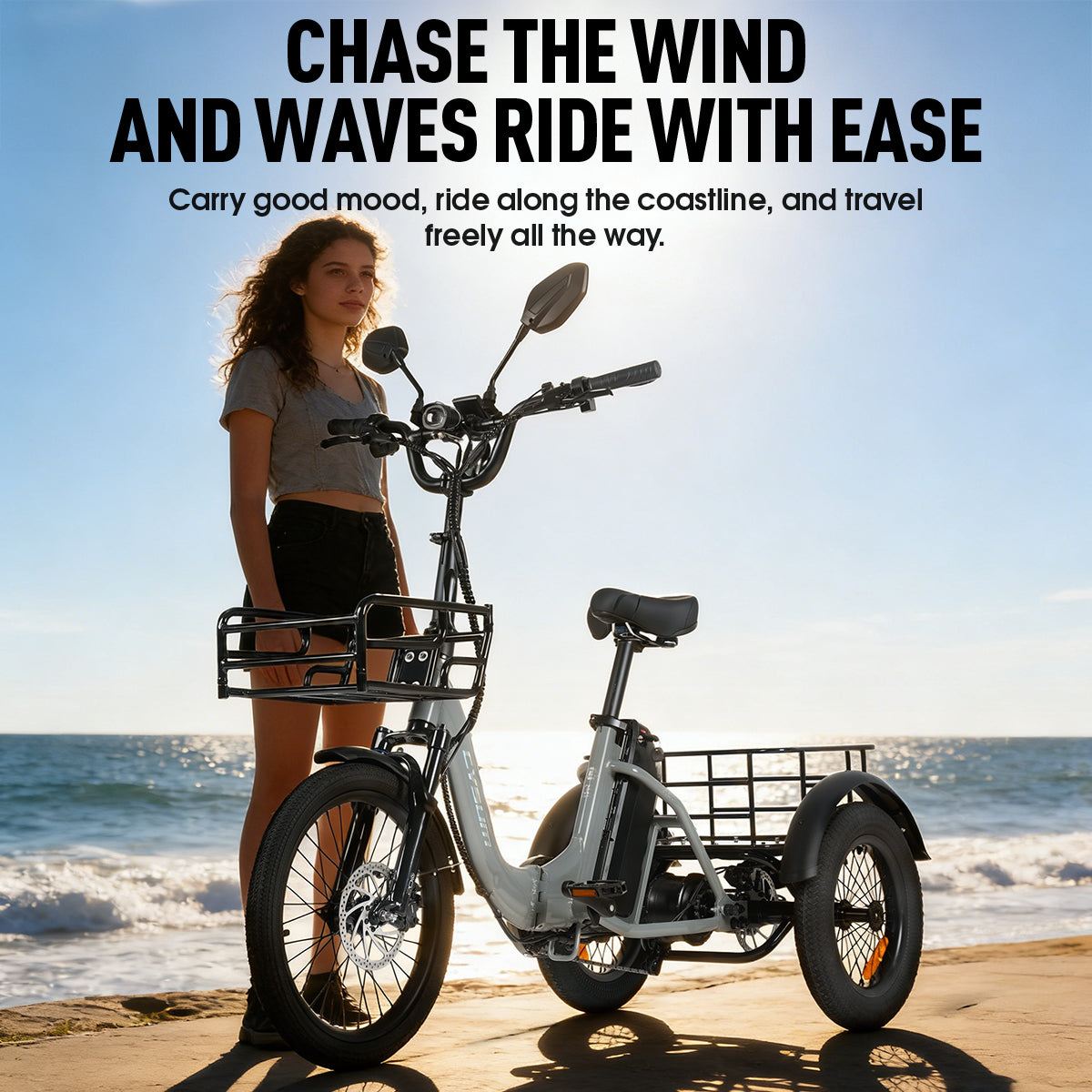 AG1 Pro Electric Tricycle, foldable electric bike for adults, 48 V 20 Ah battery, 3-wheel electric bike with a range of 100 km