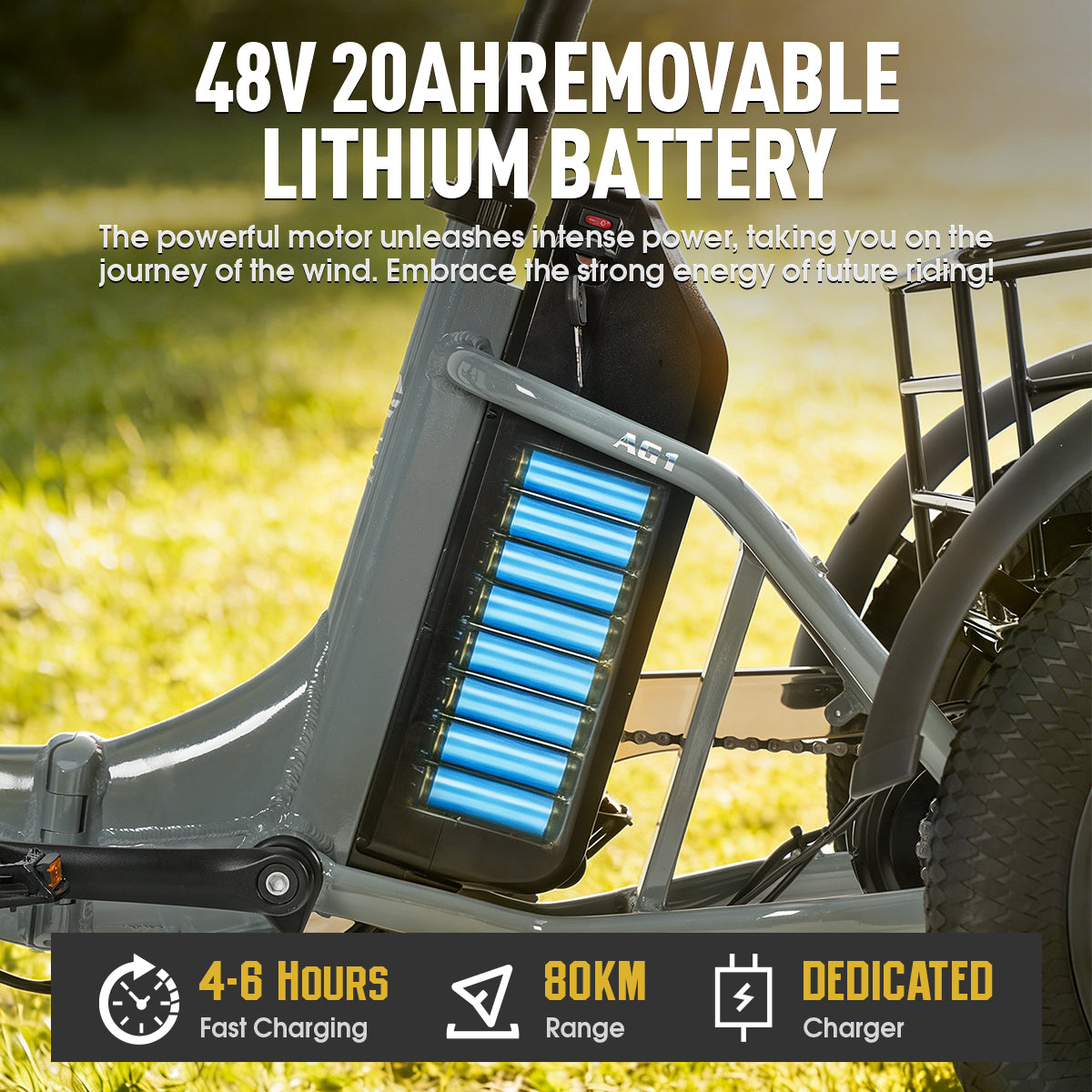 AG1 Pro Electric Tricycle, foldable electric bike for adults, 48 V 20 Ah battery, 3-wheel electric bike with a range of 100 km