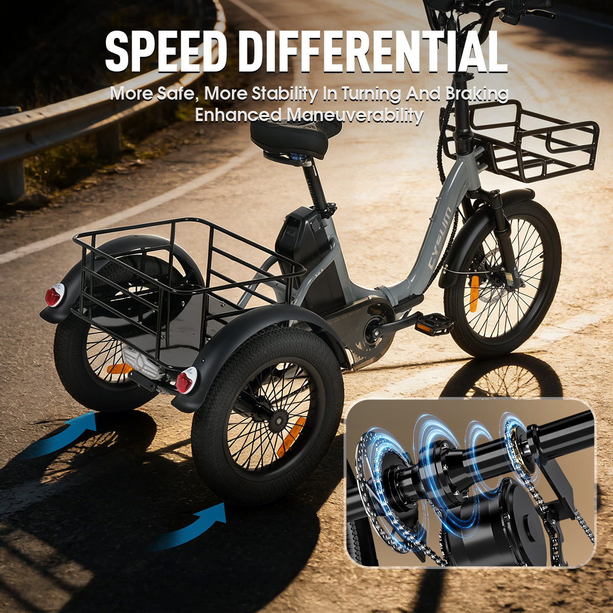 AG1 Pro Electric Tricycle, foldable electric bike for adults, 48 V 20 Ah battery, 3-wheel electric bike with a range of 100 km