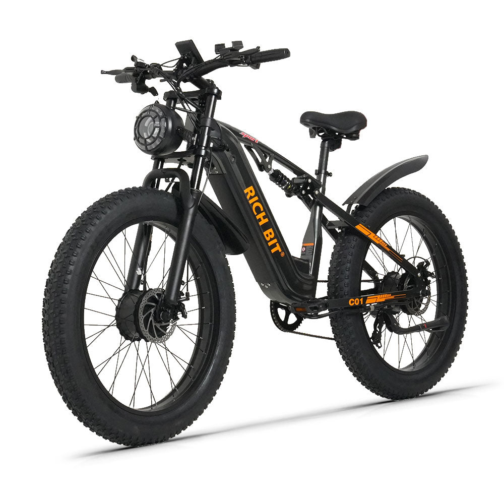 C01 Electric mountain bike with a 48 V, 20 Ah lithium-ion battery, capable of delivering 150 N·m of torque; aluminum double-arm front fork,