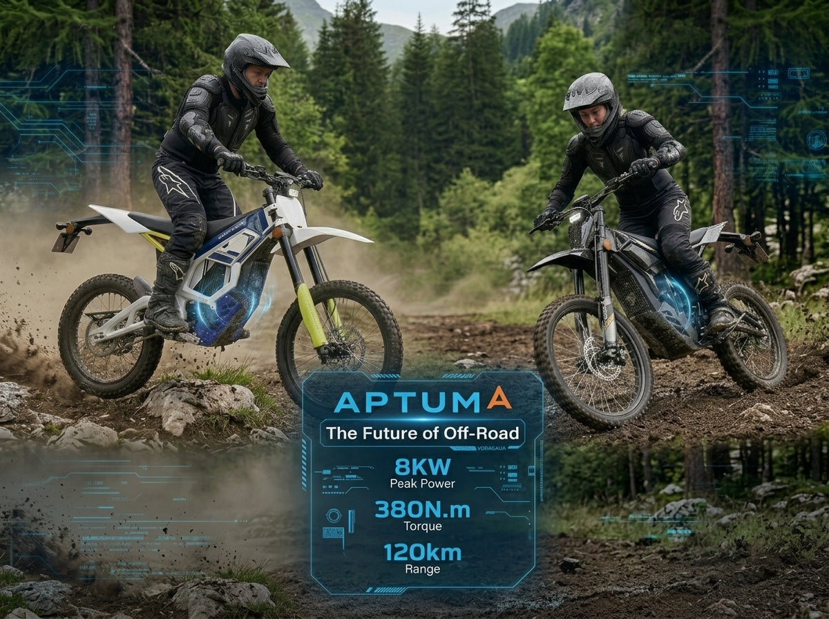 Aptum AP-8F Electric Off-Road Motorcycle for Adults, equipped with a 72 V, 40 Ah lithium-ion battery, maximum speed of 85 km/h, 19-inch/18-inch tires,