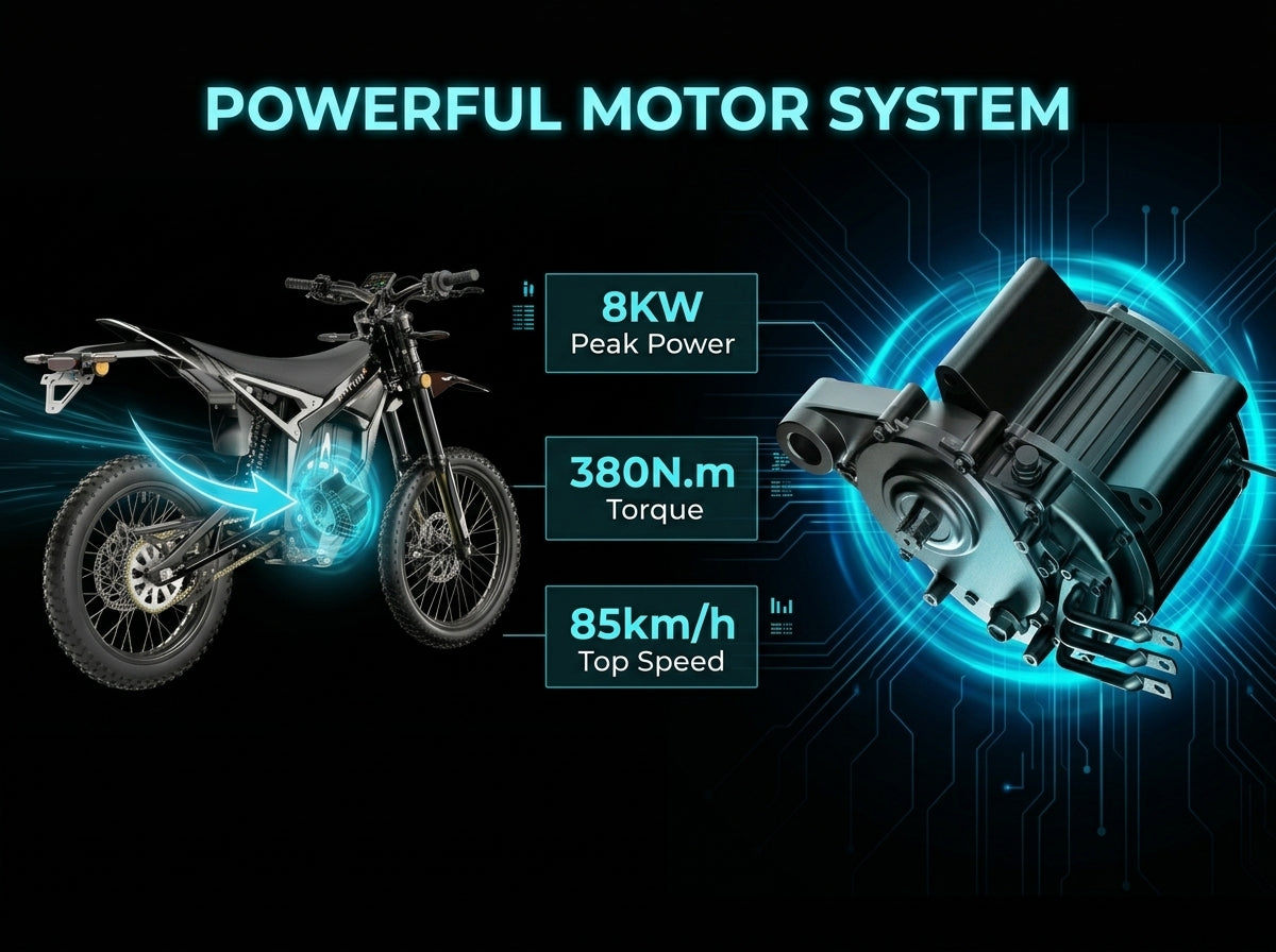 Aptum AP-8F Electric Off-Road Motorcycle for Adults, equipped with a 72 V, 40 Ah lithium-ion battery, maximum speed of 85 km/h, 19-inch/18-inch tires,