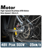 cysum M-RAX, an electric mountain bike with a 48 V, 13 Ah battery, 27.5x2.35-inch wide tires, 68 Nm of torque, a removable battery, and an integrated display.