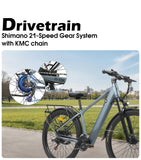 cysum M-RAX, an electric mountain bike with a 48 V, 13 Ah battery, 27.5x2.35-inch wide tires, 68 Nm of torque, a removable battery, and an integrated display.